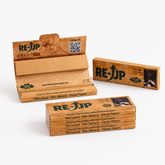RE-UP King Size Slim Brown Rolling Papers - 100 Leaves + Filter Tips – 24 Booklets Box