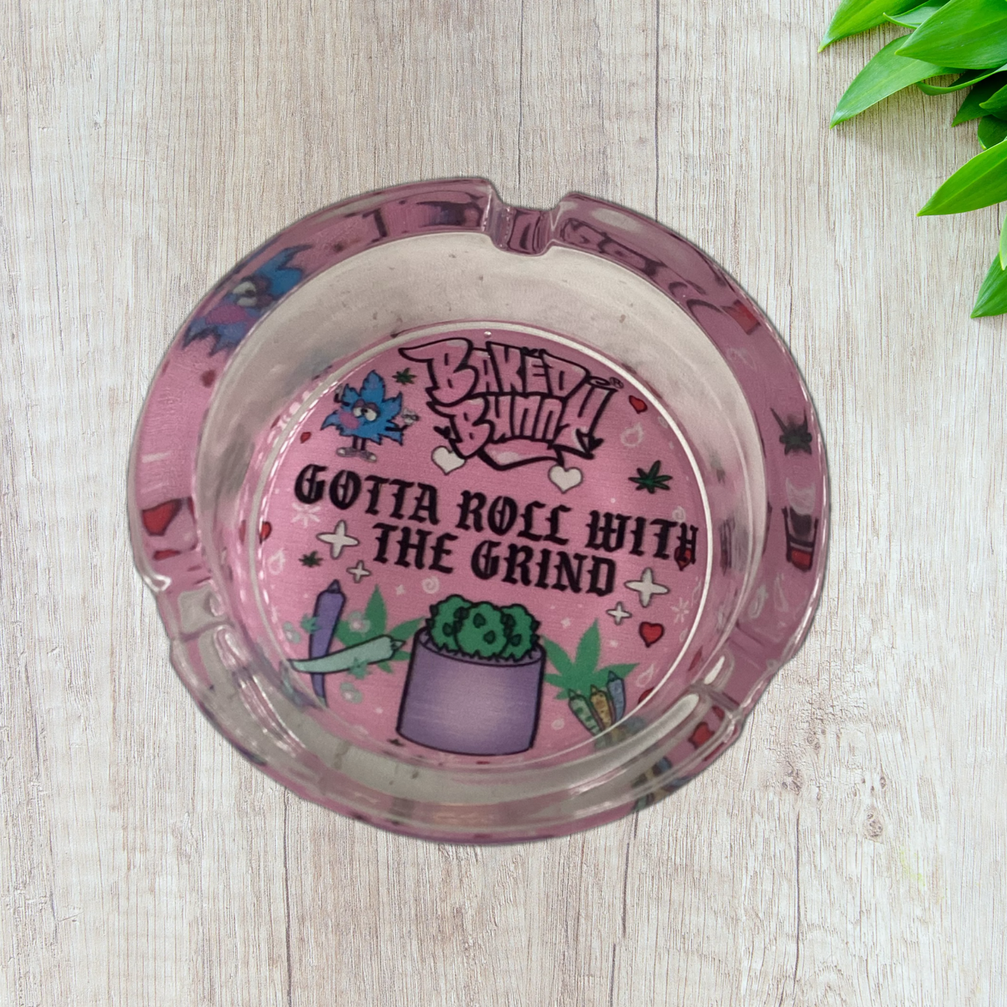 Baked bunny art round Glass Ashtray 85mm
