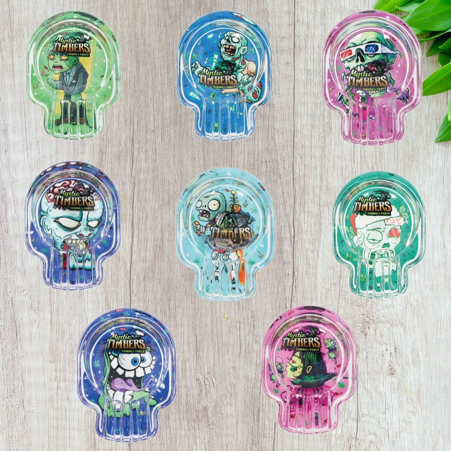 Mystic Timbers Zombies Party Skull Premium Glass Ash tray