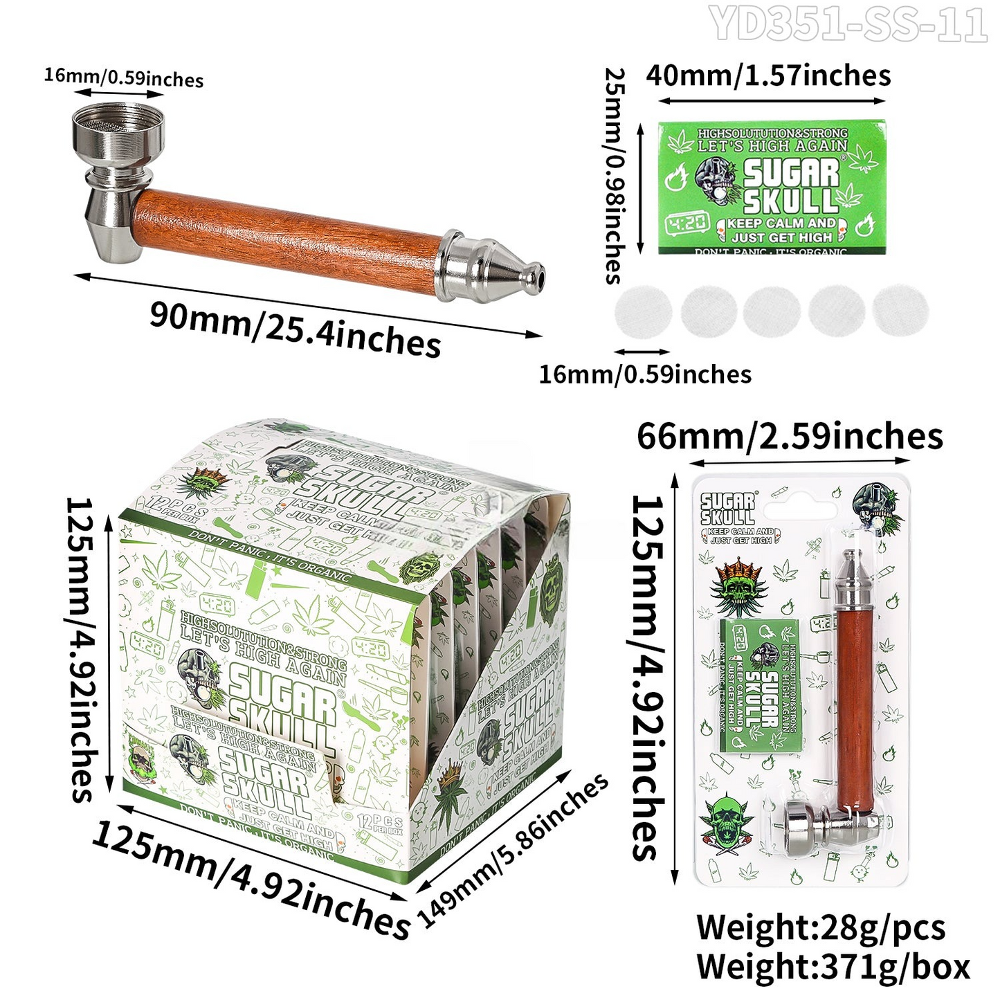 Sugar Skull Hand Metallic Smoking Pipe