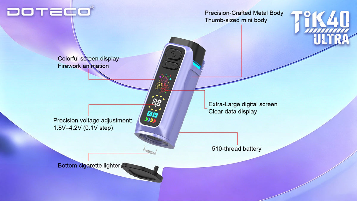 DOTECO Tik40 ULTRA 510 Thread Vape Cartridge Battery & Lighter