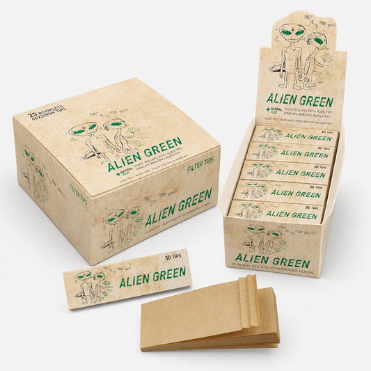 Alien Green Natural Brown Perforated Rolling Filter Tips 60×20mm – 50 Tips