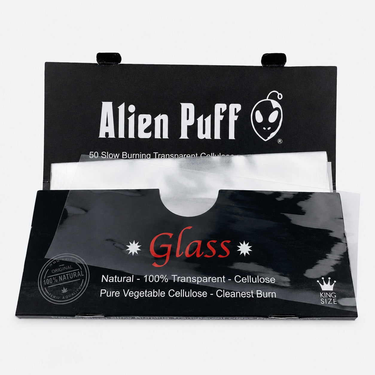 Alien Puff Glass King Size Transparent Cellulose Rolling Papers – 50 Leaves | Box of 24