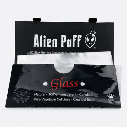 Alien Puff Glass King Size Transparent Cellulose Rolling Papers – 50 Leaves | Box of 24