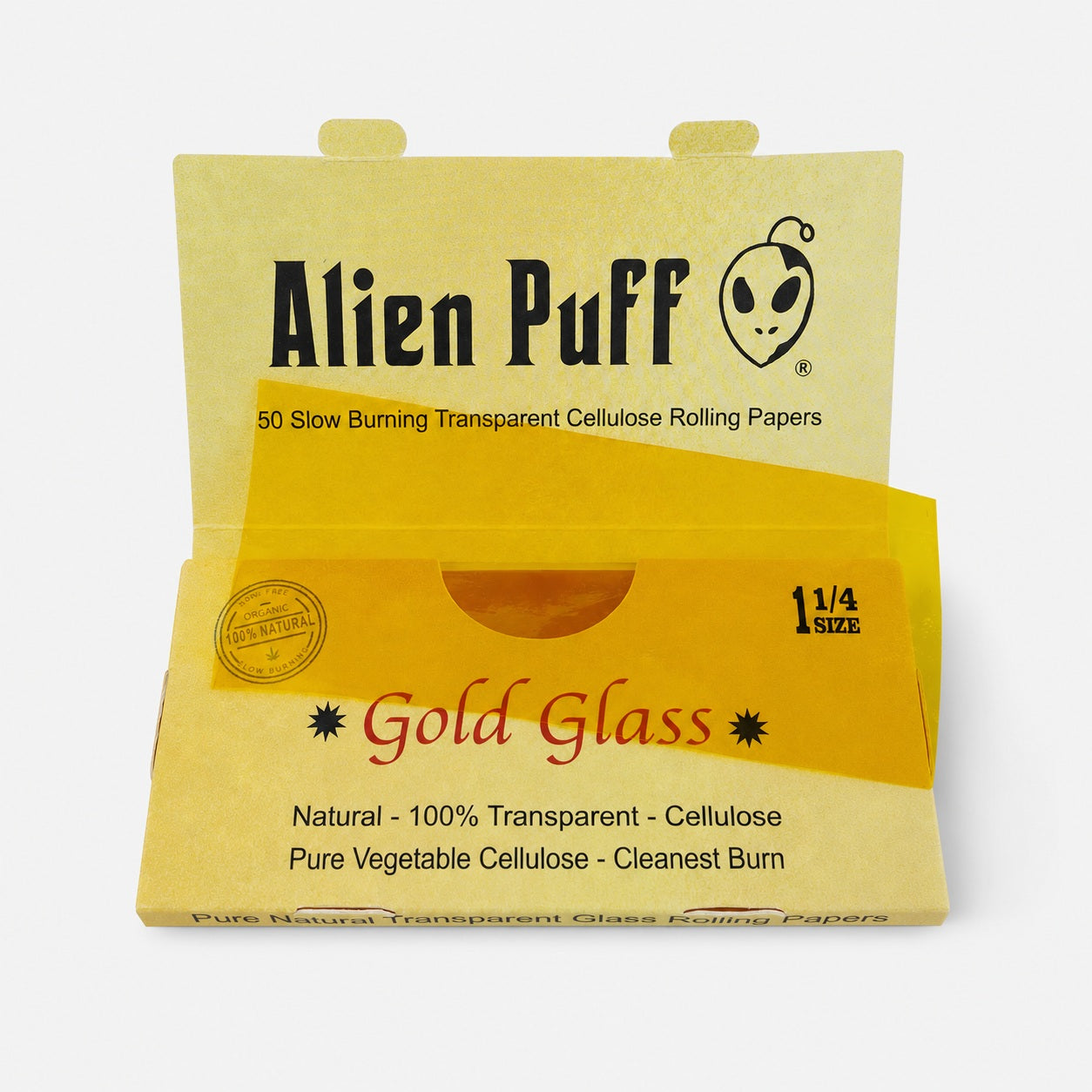 Alien Puff Gold Glass 1¼ Transparent Rolling Papers – 50 Leaves