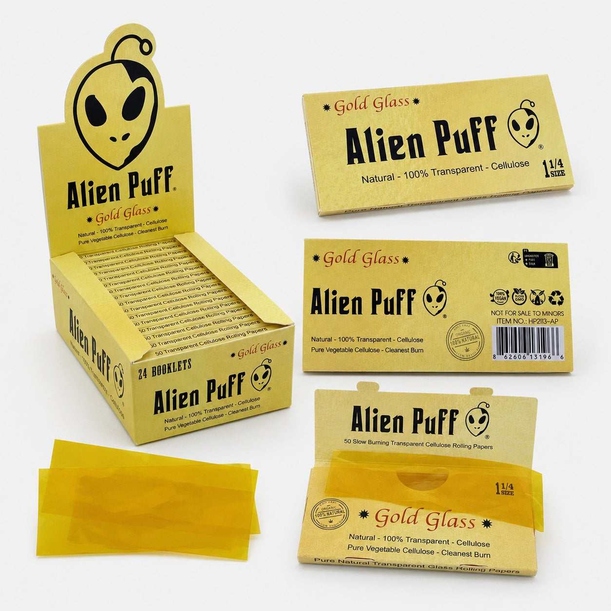 Alien Puff Gold Glass 1¼ Transparent Rolling Papers – 50 Leaves