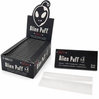 Alien Puff Glass 1¼ Transparent Rolling Papers – 50 Leaves | 24-Booklet Box