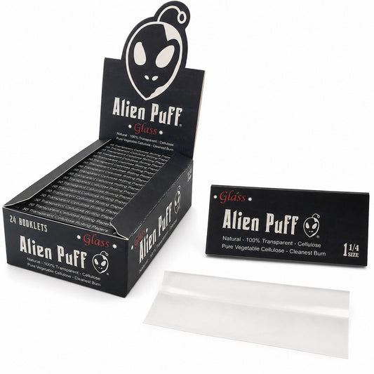 Alien Puff Glass 1¼ Transparent Rolling Papers – 50 Leaves | 24-Booklet Box