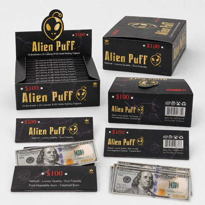 Alien Puff $100 Note King Size Rolling Papers – 24 Leaves | Box of 12