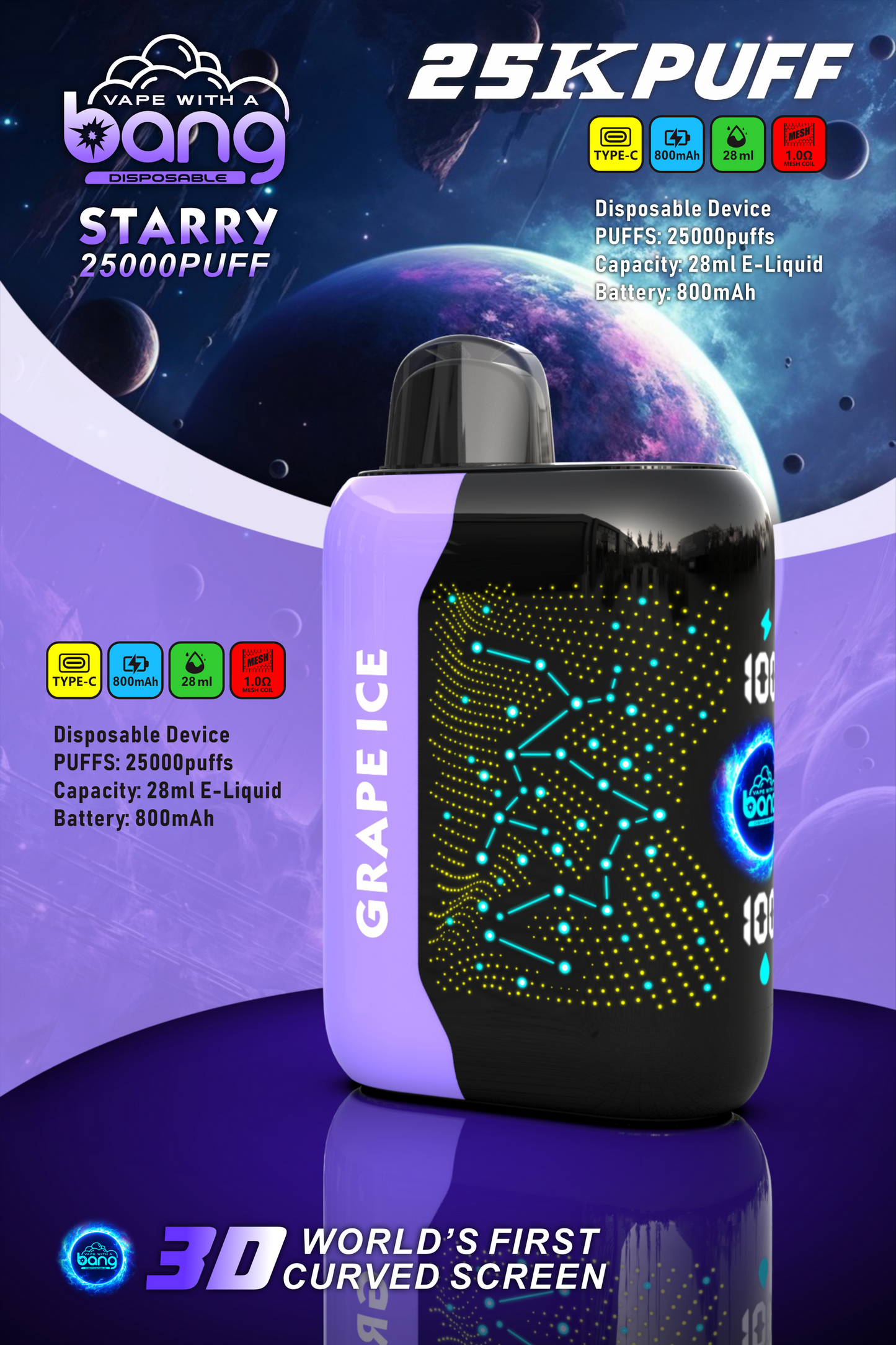 Bang Starry Galaxy 25000: 25K Puffs Disposable Nic Vape Pod