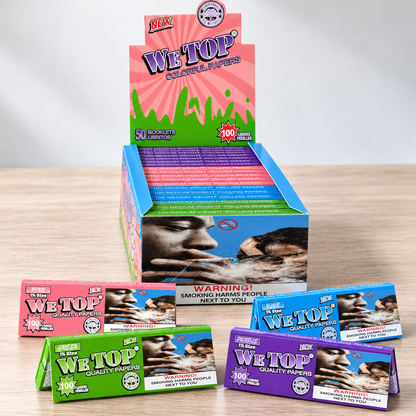 Wetop 1 1/4 Size Mixed Colored (Blue, Green, Purple & Pink) Rolling Paper