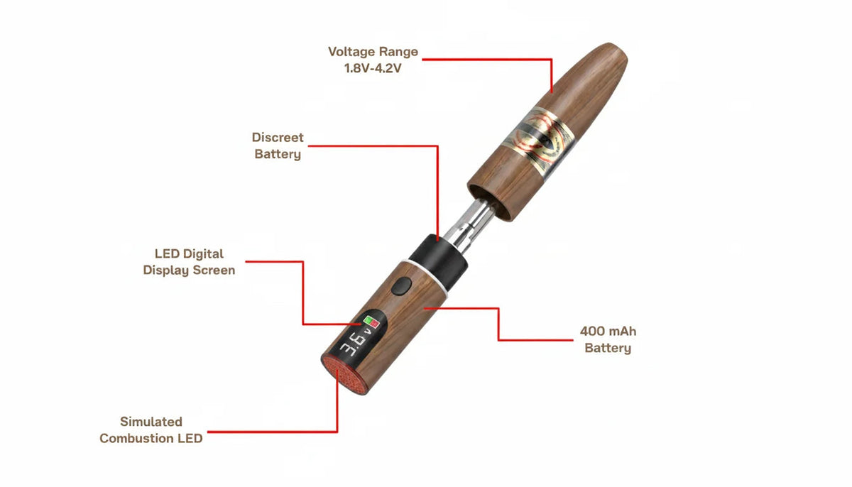 Cigar Style Concealed 510 Thread Vape Cartridge Pen 400mah Battery