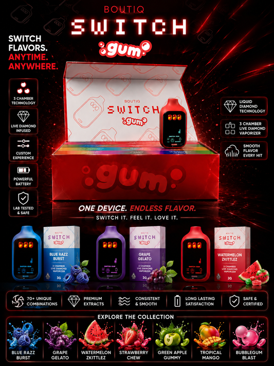 BOUTIQ Switch Gum Liquid Live Diamonds 2.0 Triple Tank All-In-One Vape Cartridge