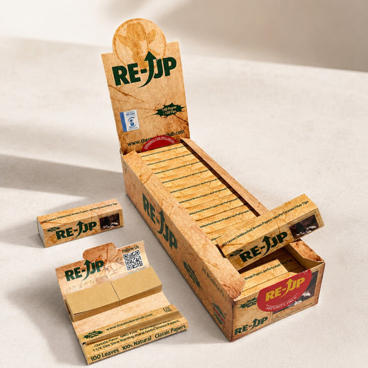 RE-UP 1 1/4 Size Brown Rolling Papers - 100 Leaves + Filter Tips – 24 Booklets Box