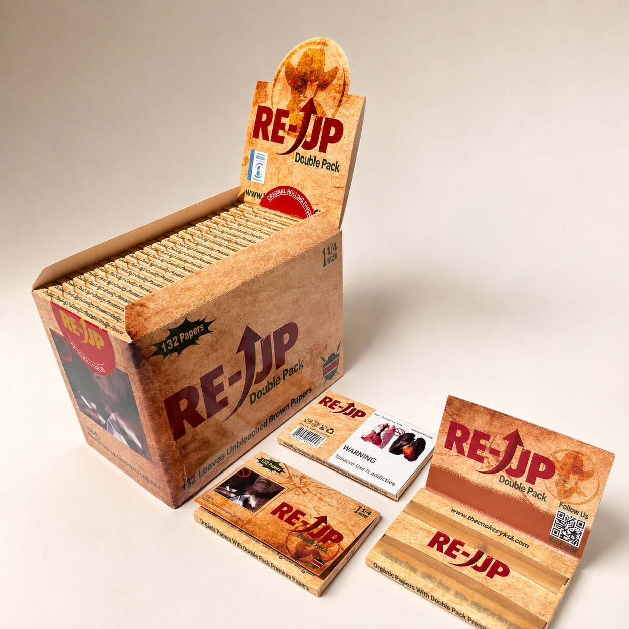 RE-UP Double Pack 1¼ Size Brown Rolling Papers – 132 Leaves