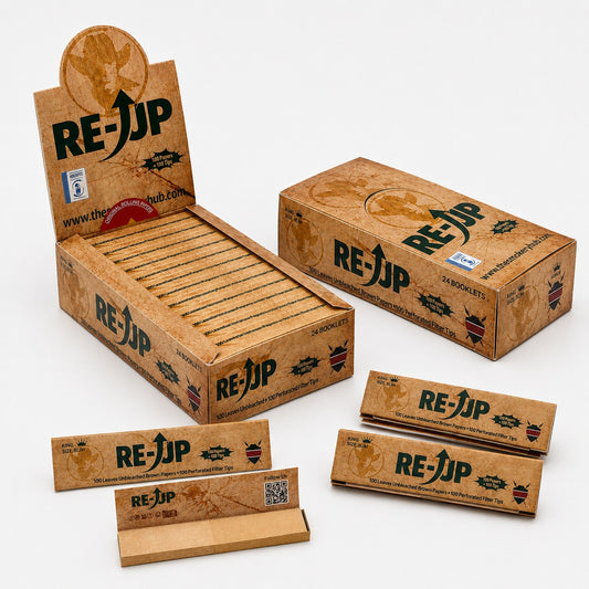 RE-UP King Size Slim Brown Rolling Papers - 100 Leaves + Filter Tips – 24 Booklets Box