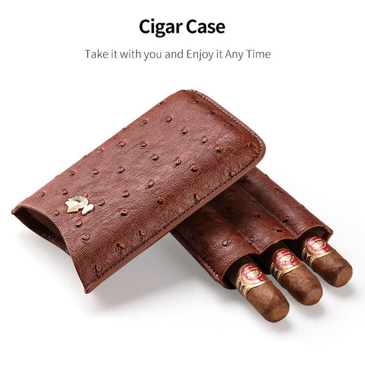 Cow Leather Pack Portable 3-Cigars Case
