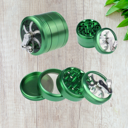 Tobacco herb Metallic Grinder Alumunium - 4 layer with handle - Green