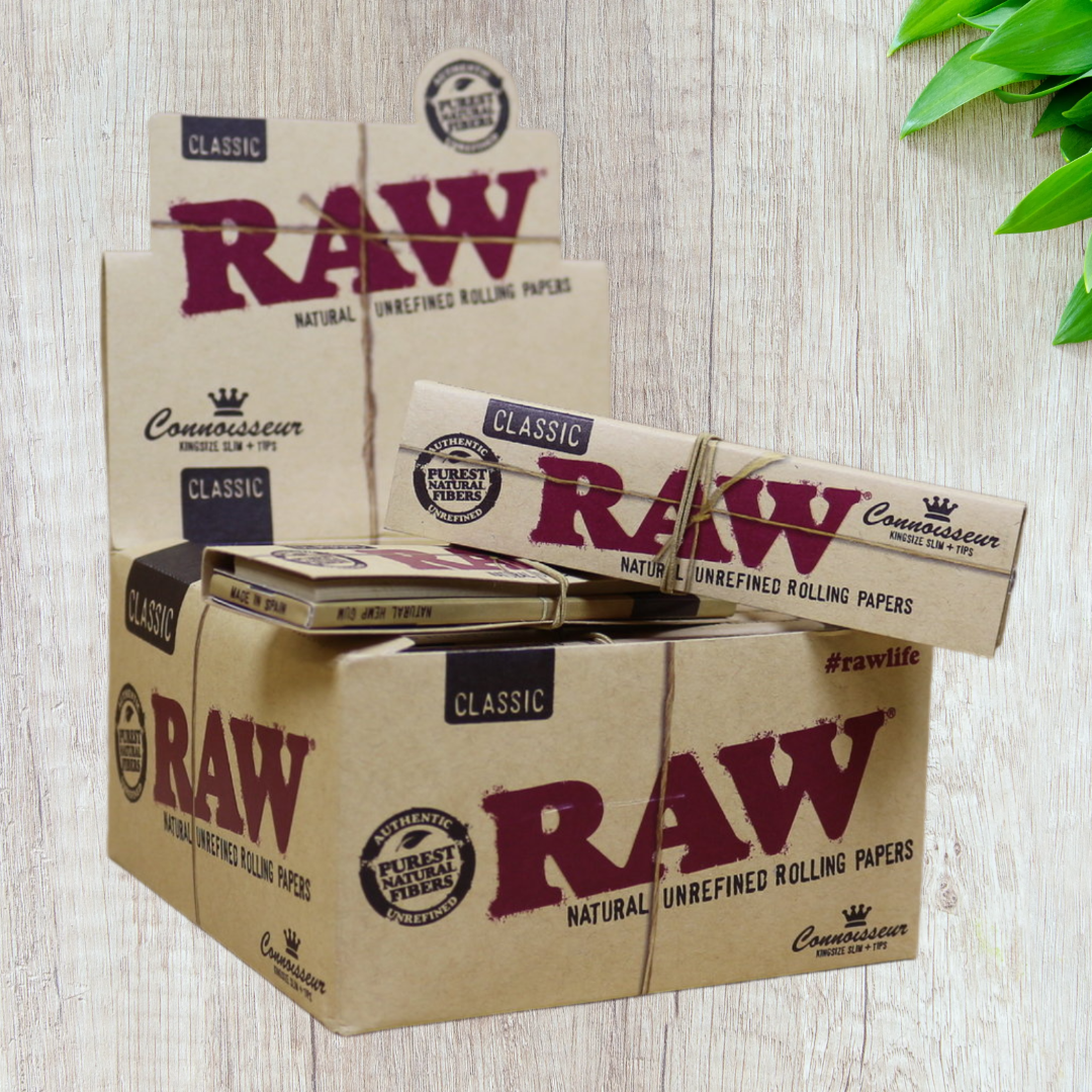 RAW Connoisseur Brown Rolling Papers Kingsize Slim + Filter Tips