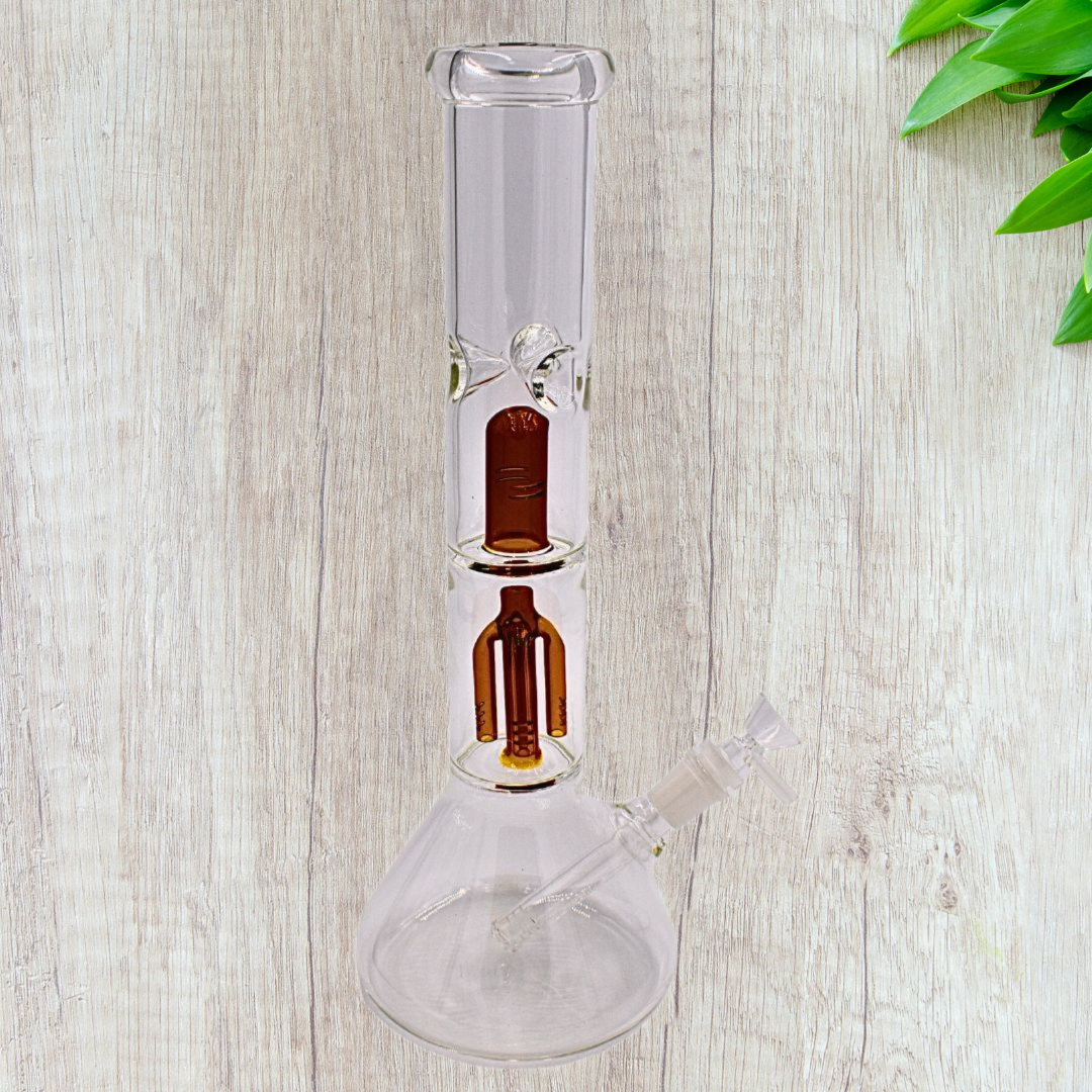13" Clear Brown Glass Beaker Bong