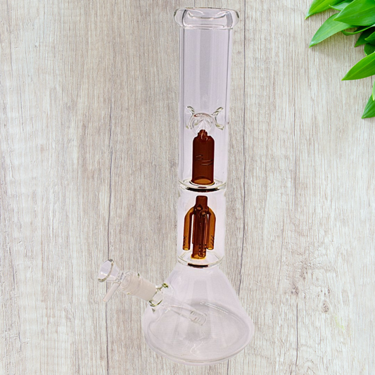 13" Clear Brown Glass Beaker Bong