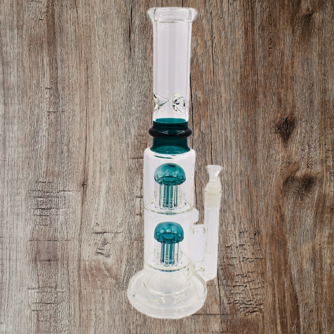 15" Tree Percolator Glass Beaker Bong - Green