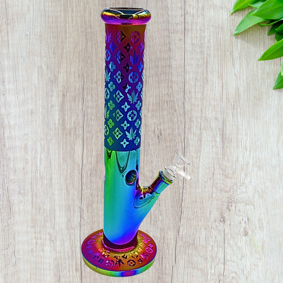 13' LV Hemp Leaf Rainbow Glass Bong