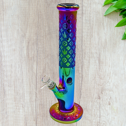 13' LV Hemp Leaf Rainbow Glass Bong