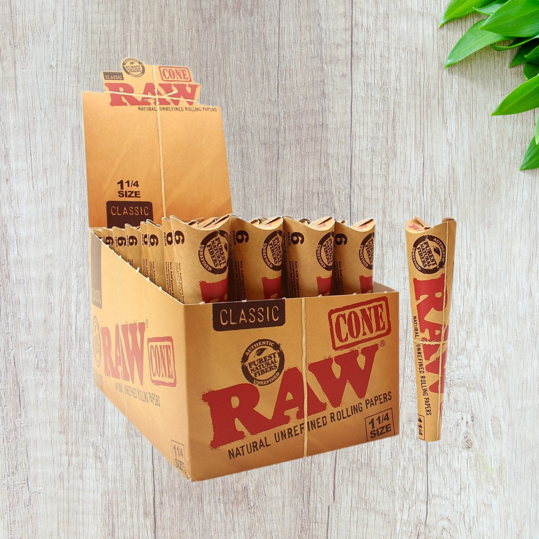 RAW Classic Brown 1 1/4 Size Pre-rolled Cones - rolling paper