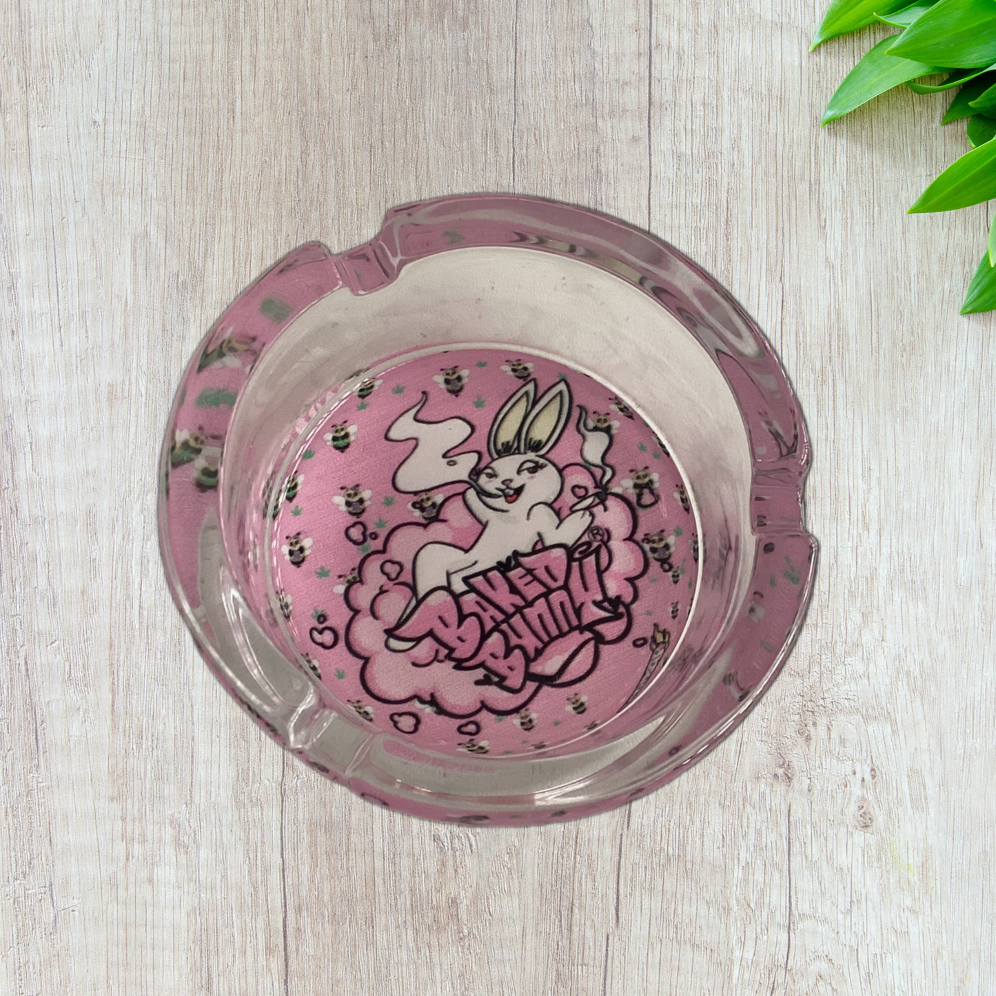 Baked bunny art round Glass Ashtray 85mm