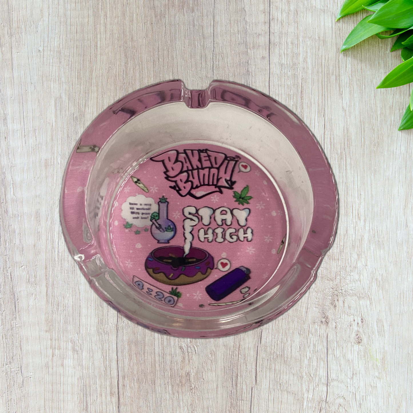 Baked bunny art round Glass Ashtray 85mm