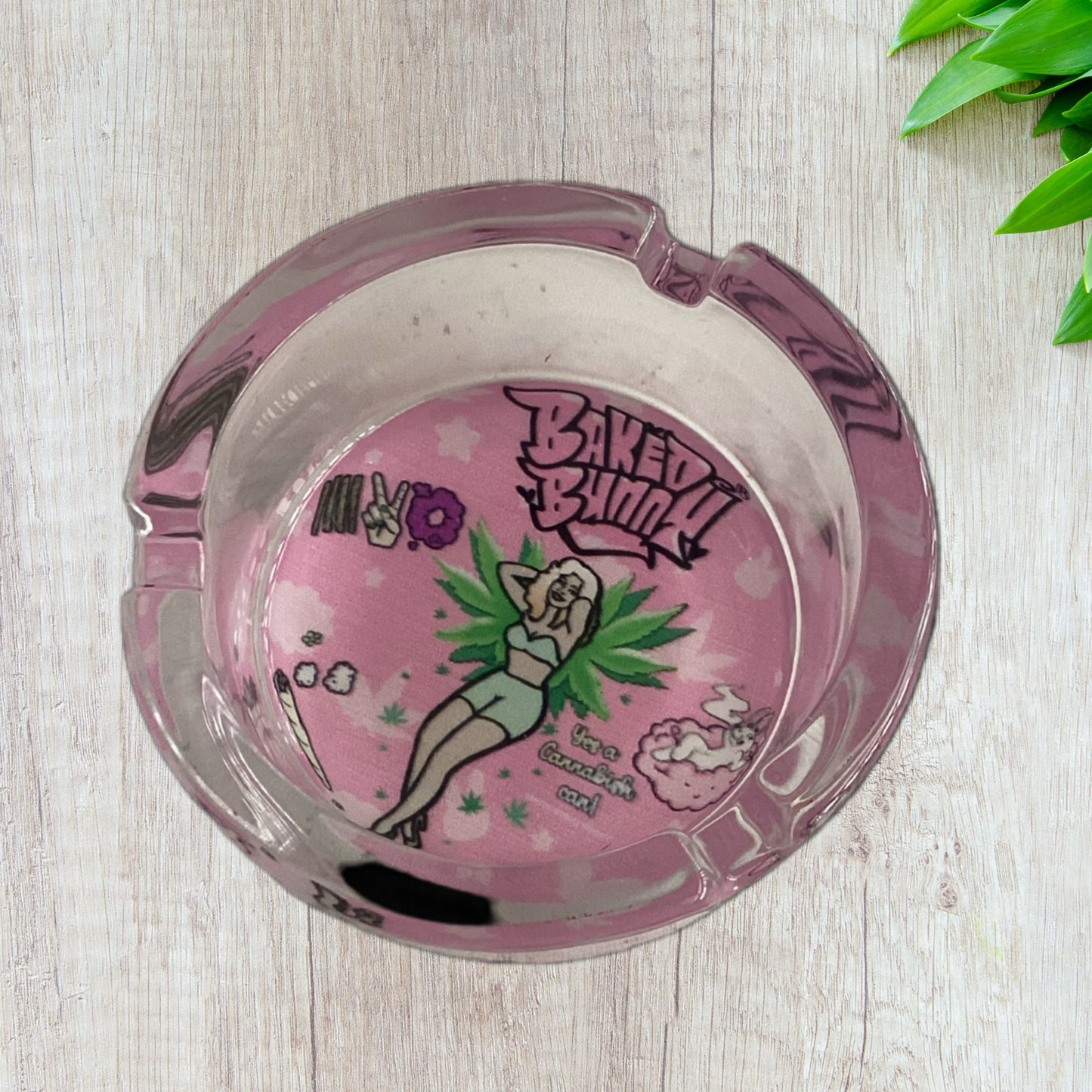 Baked bunny art round Glass Ashtray 85mm