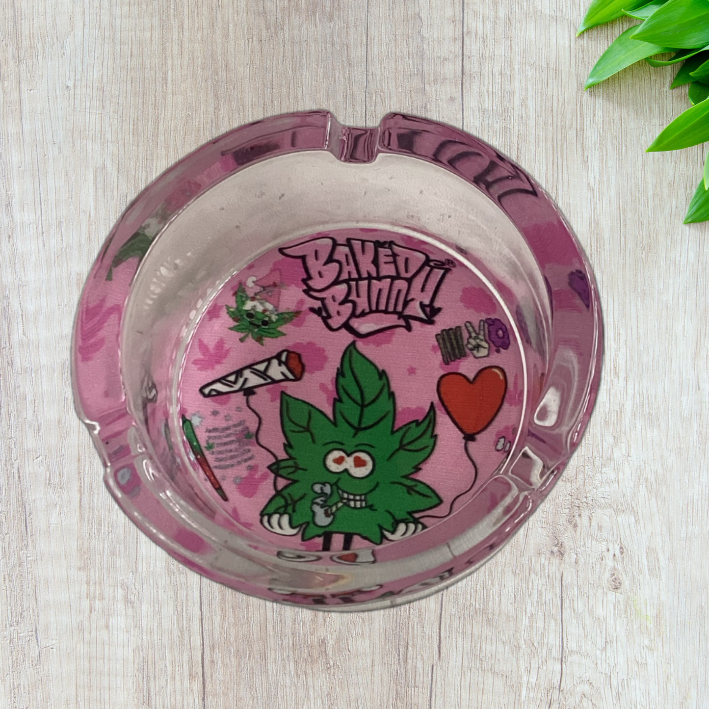 Baked bunny art round Glass Ashtray 85mm