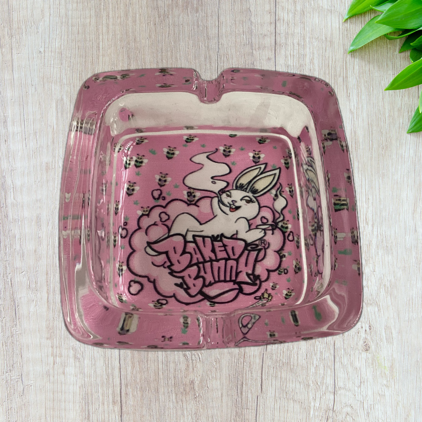 Baked bunny art square Glass Ashtray 90mm