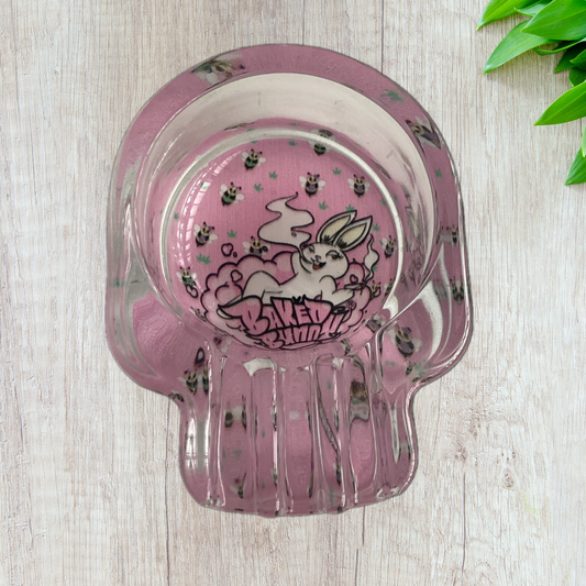 Baked bunny skull Art Glass Ashtray 95mm