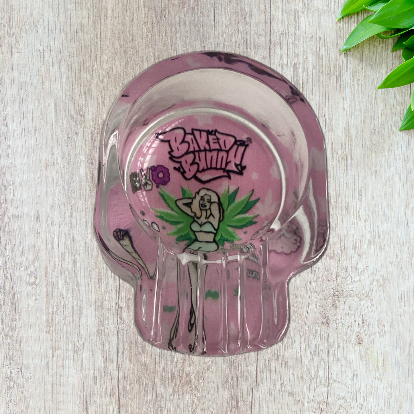 Baked bunny skull Art Glass Ashtray 95mm