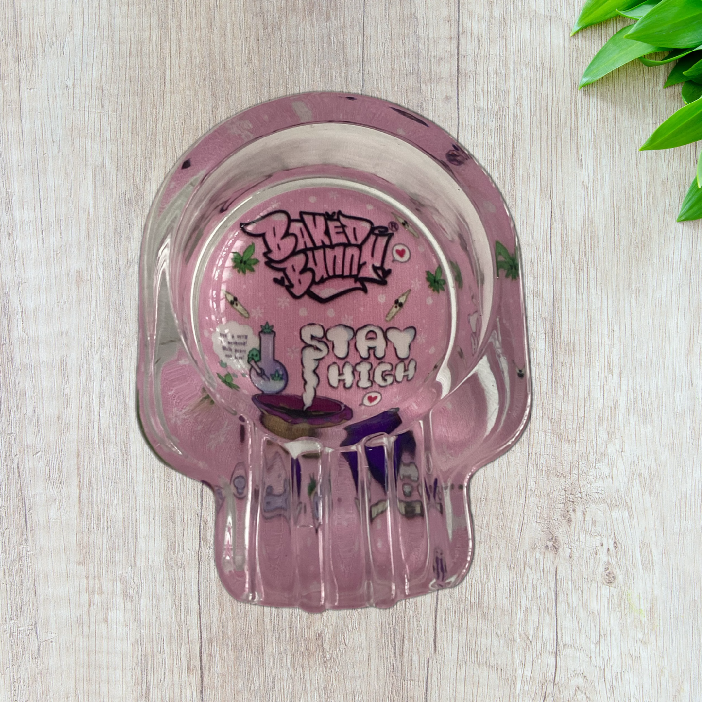 Baked bunny skull Art Glass Ashtray 95mm