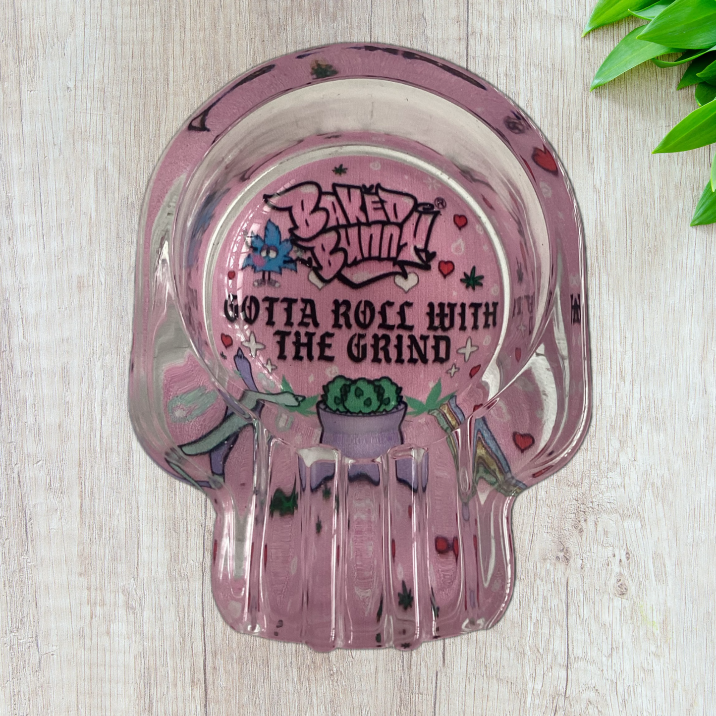 Baked bunny skull Art Glass Ashtray 95mm