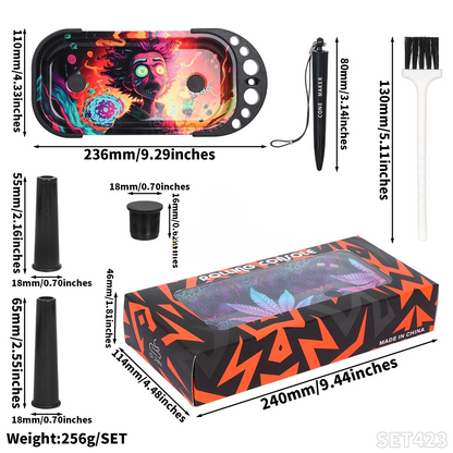 Foldable Metallic Rolling Console With Cone Holder Smoking Kit Gift Set