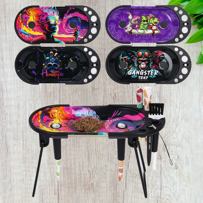 Foldable Metallic Rolling Console With Cone Holder Smoking Kit Gift Set