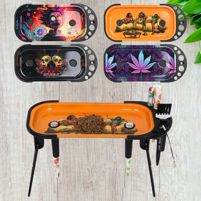 Foldable Metallic Rolling Console With Cone Holder Smoking Kit Gift Set