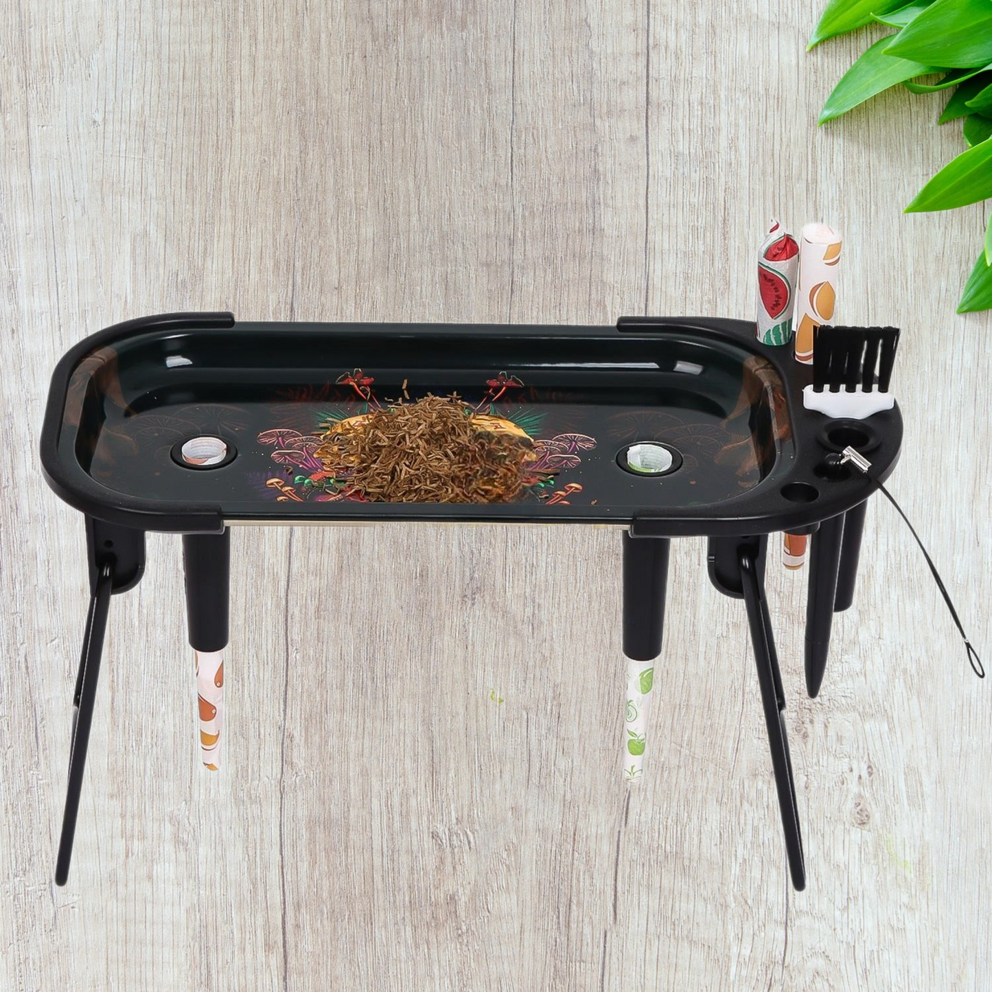 Foldable Metallic Rolling Console With Cone Holder Smoking Kit Gift Set