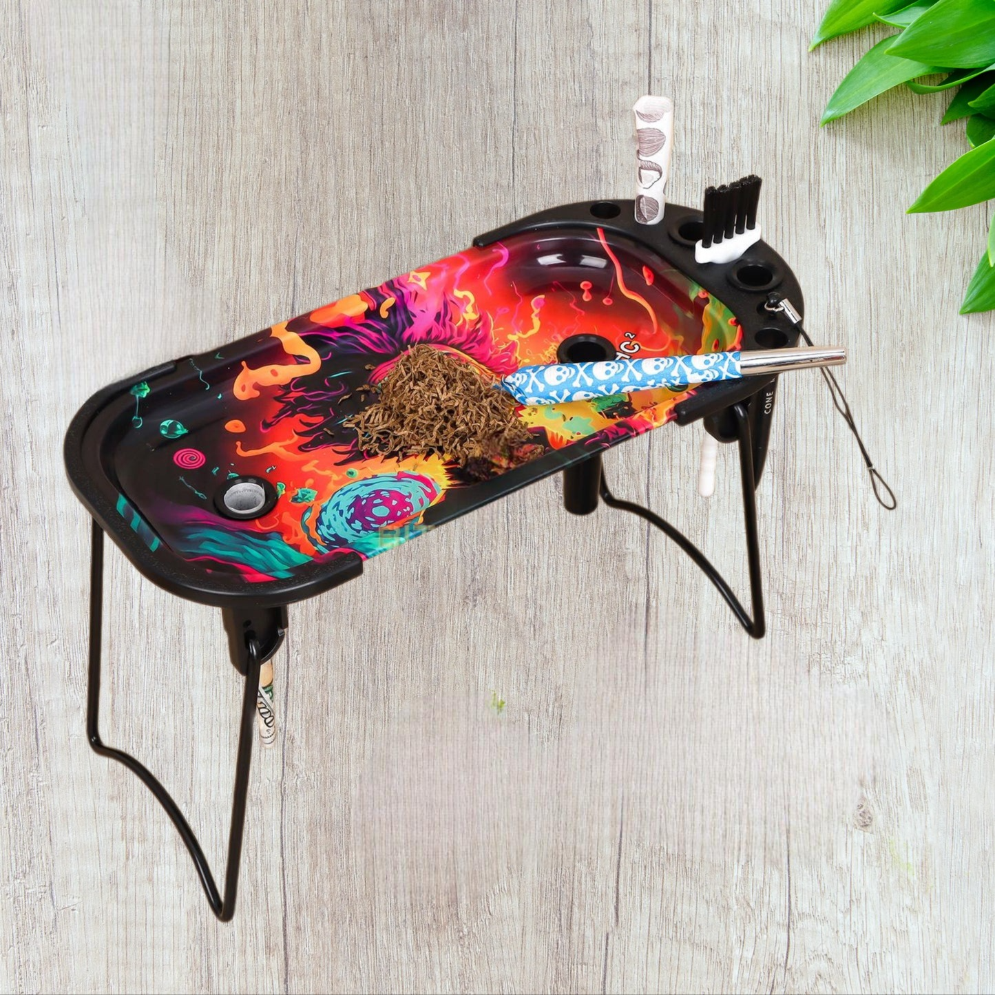 Foldable Metallic Rolling Console With Cone Holder Smoking Kit Gift Set