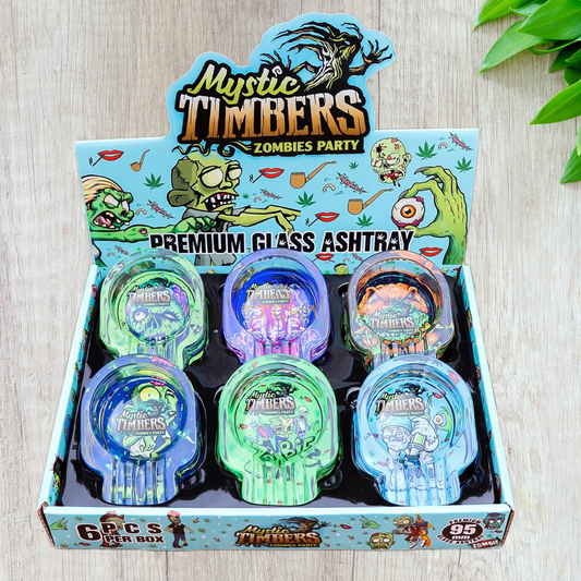 Mystic Timbers Zombies Party Skull Premium Glass Ash tray