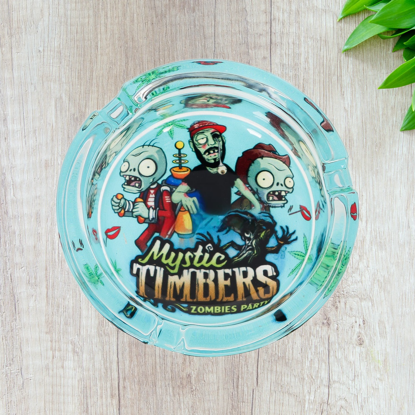 Mystic Timbers Zombies Party Round Premium Glass Ash tray