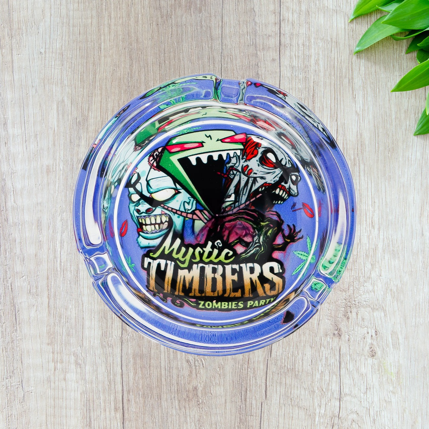Mystic Timbers Zombies Party Round Premium Glass Ash tray