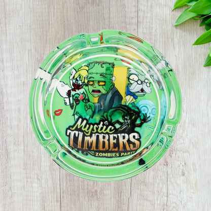 Mystic Timbers Zombies Party Round Premium Glass Ash tray