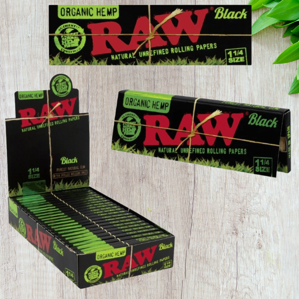 RAW Black Organic Hemp 1 1/4 Size Rolling Papers