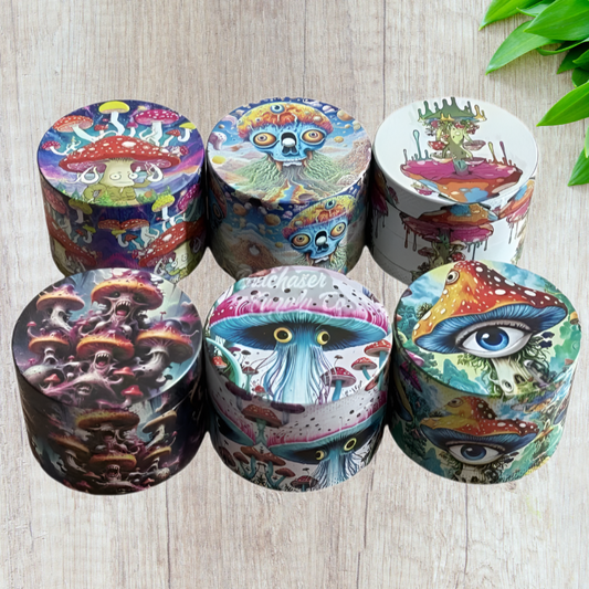 Trippy Shroomz 4 Layer Alloy Metallic Grinder - 63mm (Medium Size)